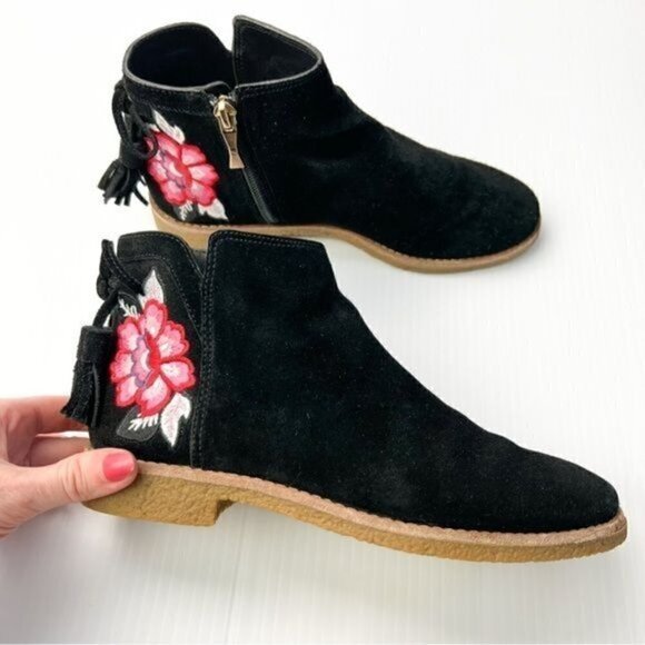 Kate Spade New York Bellville Floral Embroidered Suede Black Booties Size 6 - Picture 6 of 12